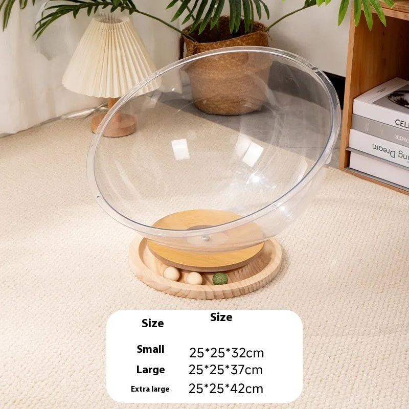 Transparent acrylic cat space capsule bed with turntable base in various sizes