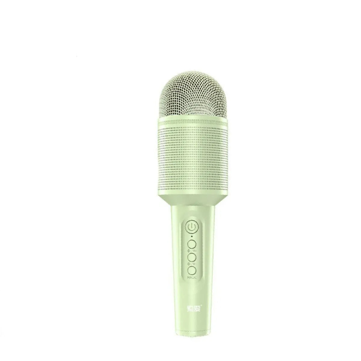 A wireless Bluetooth karaoke microphone shown in three colour options: girly pink, sapphire blue, and mint green.