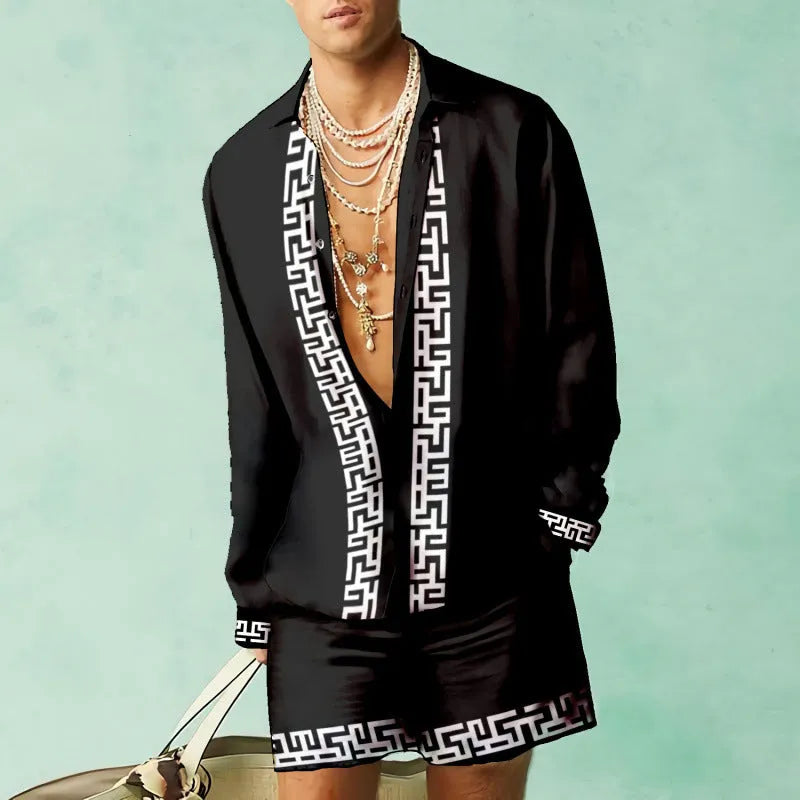 Men's slim fit summer shirt and shorts set in coordinating colours on hanger