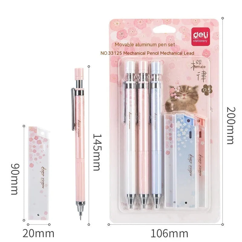 Mixed colour cartoon design automatic pencils and HB refill boxes set