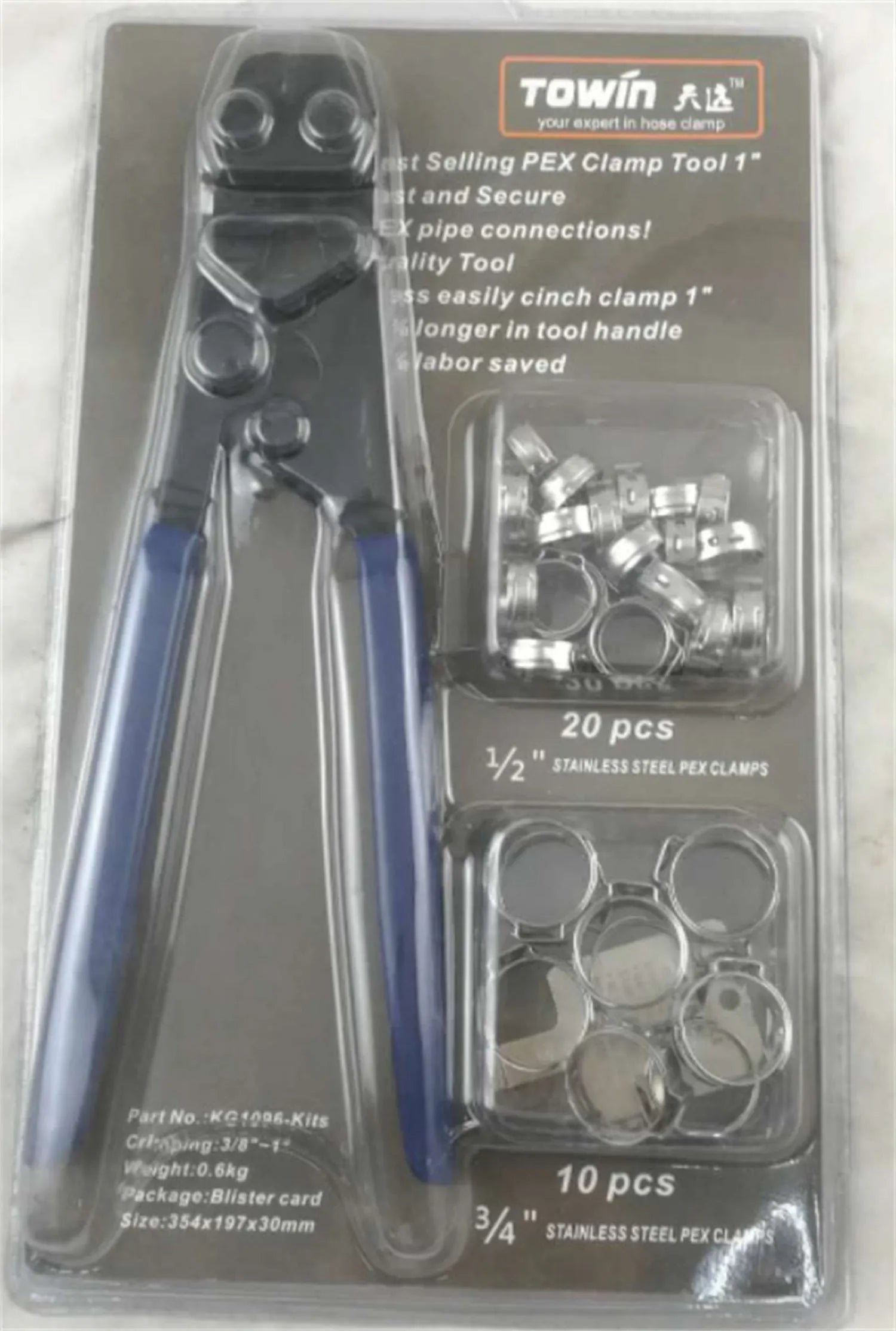 Red cloth case containing a single metal PEX clamp tool with a carbon steel cutting edge.