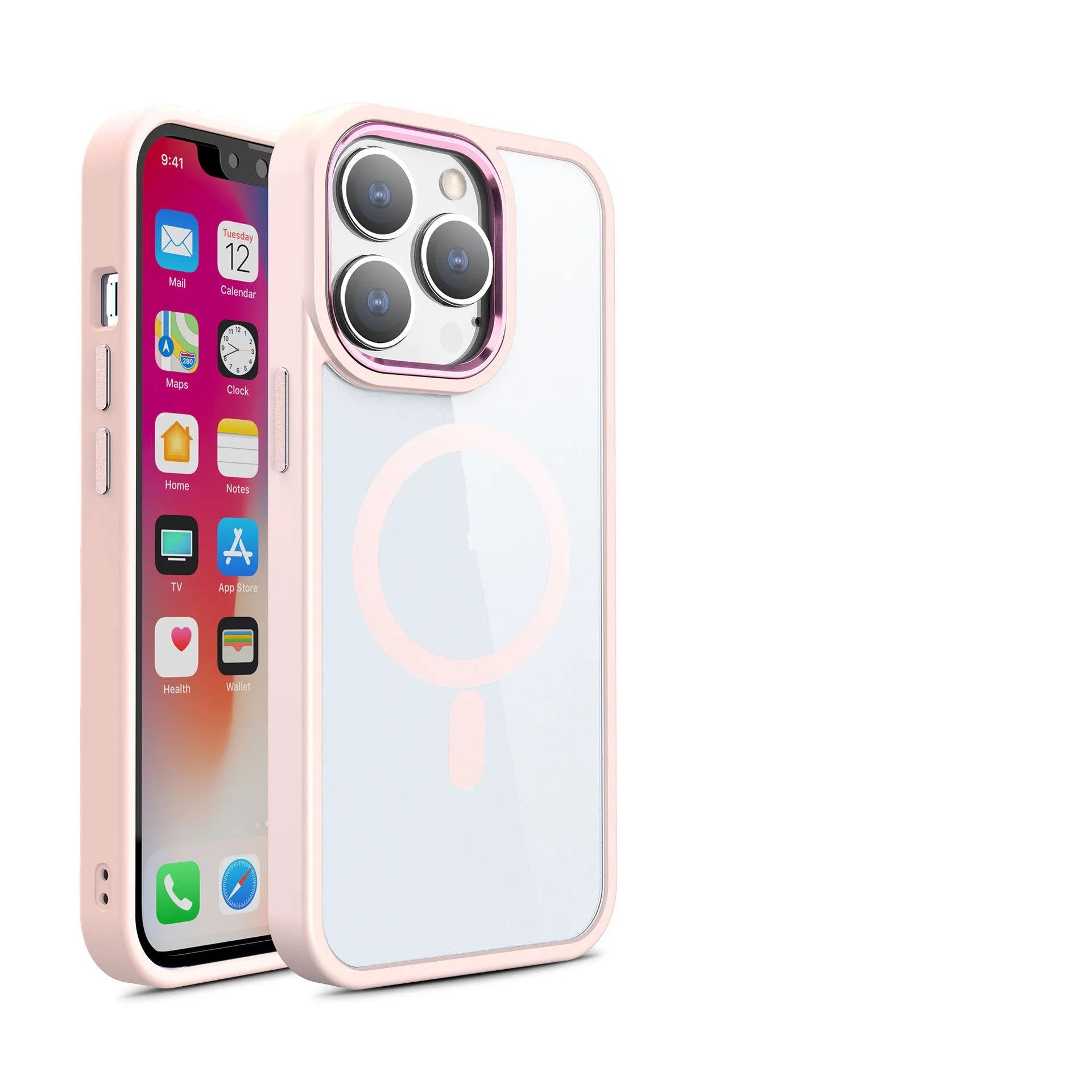 Magnetic transparent silicone phone case for iPhone showing colour options