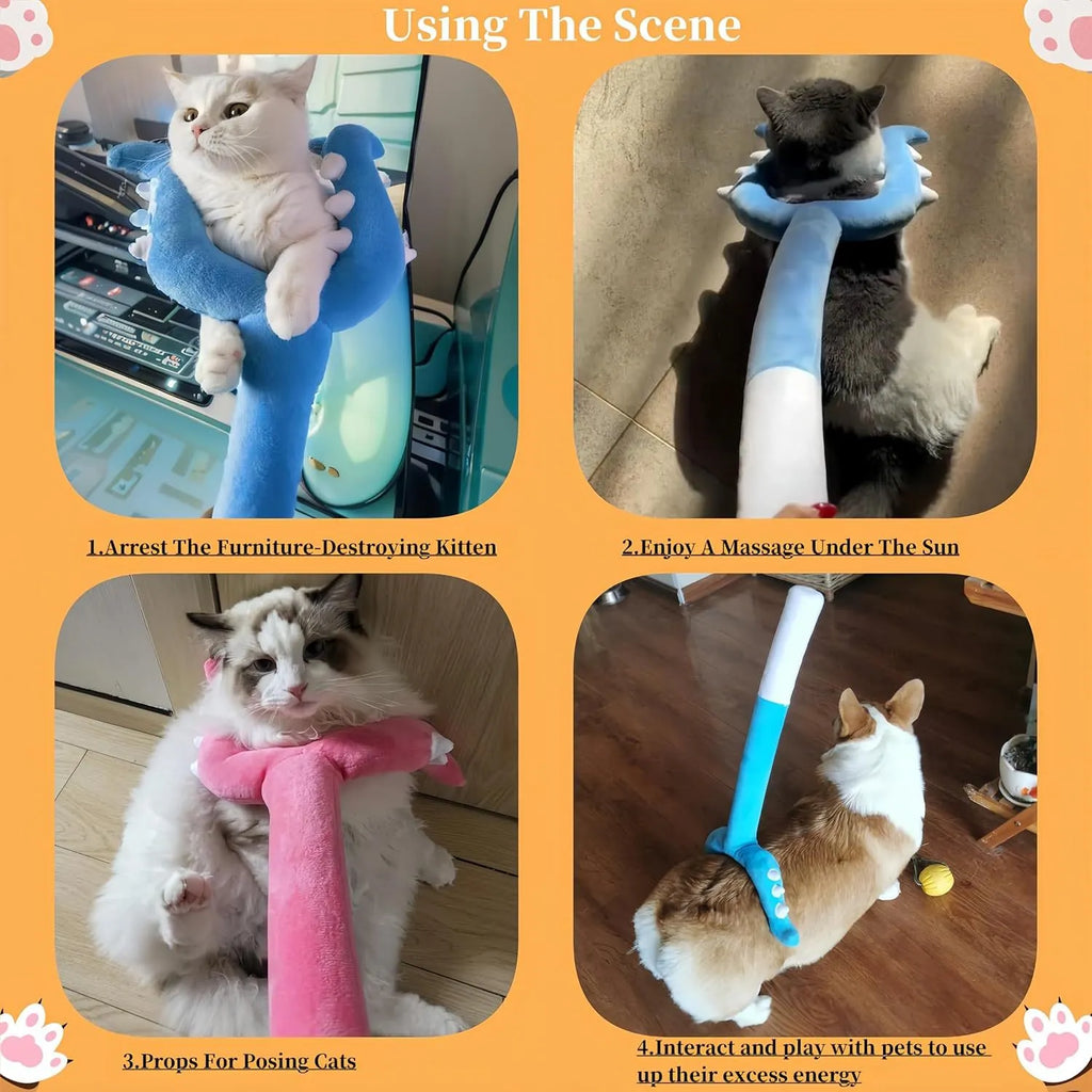 70cm plush cat wand toy for indoor cats in blue colour with plush-wrapped construction