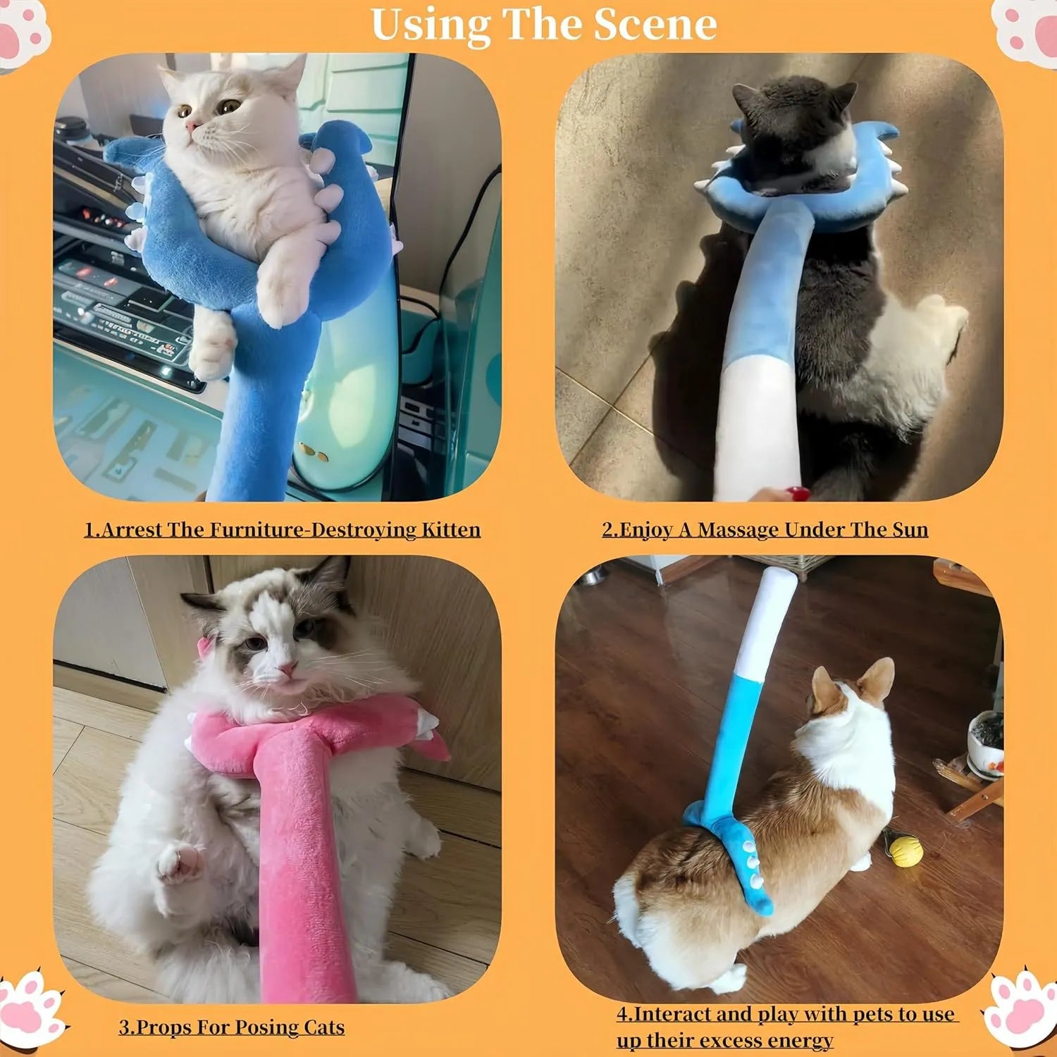 70cm plush cat wand toy for indoor cats in blue colour with plush-wrapped construction