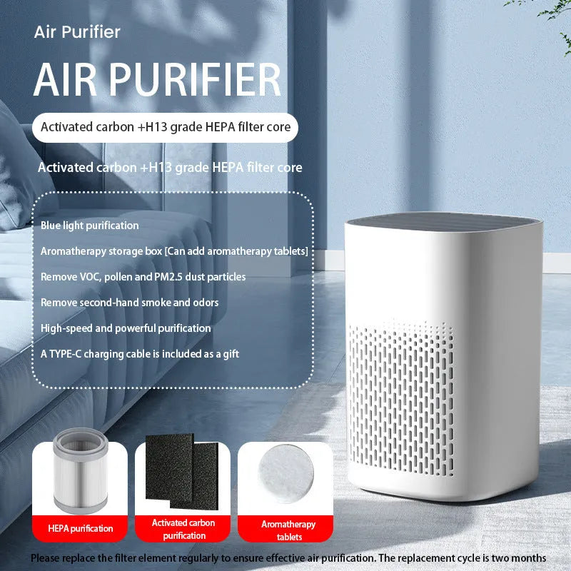 Simple style desktop air purifier and panel heating machine with USB cable.