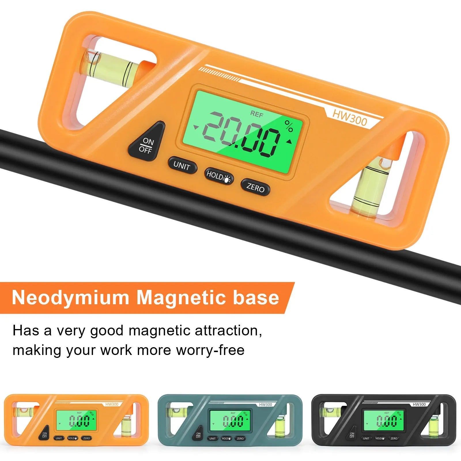 Digital display inclinometer level meter with magnetic base for precise angle measurement on metal surfaces