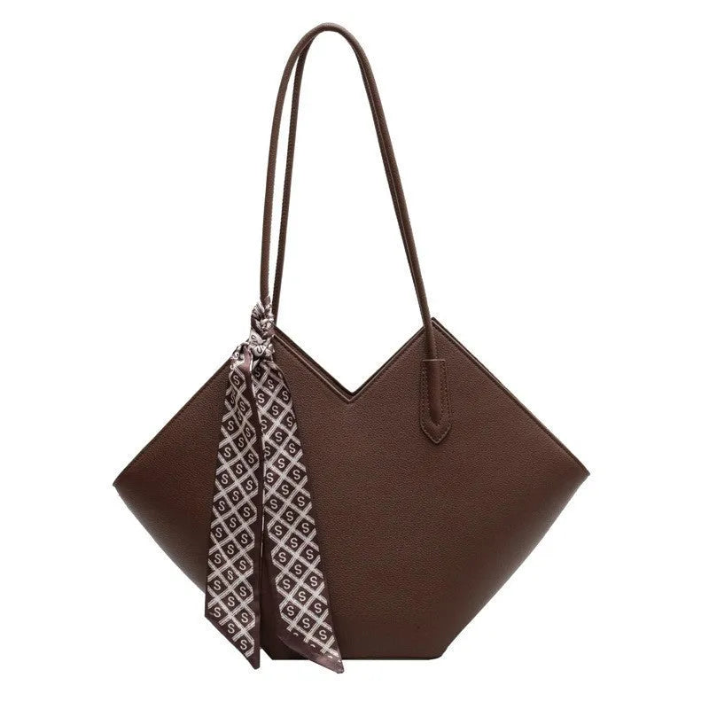 Women's large capacity PU shoulder bag in horizontal square suitcase design with sandwich pocket