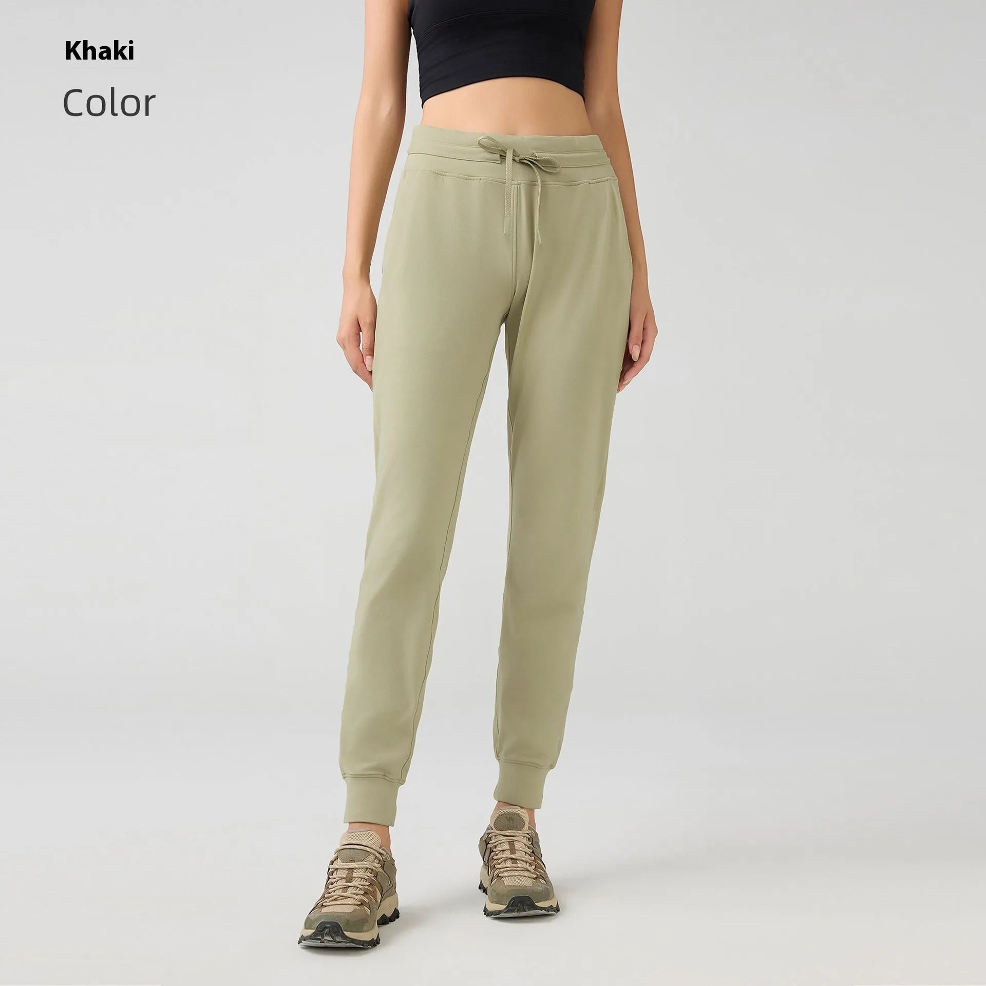Women's high waist yoga pants with drawstring waistband in Belgian Blue colour