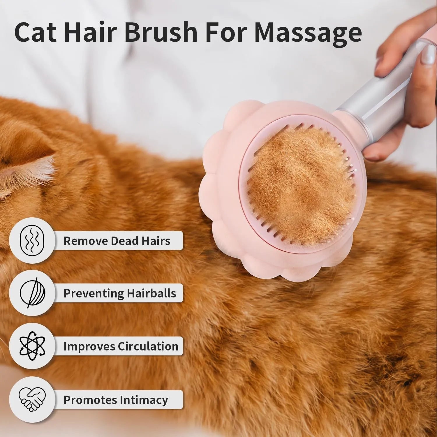 Self-cleaning spray cat grooming brush with stainless steel bristles in grey, green, and pink colour options.