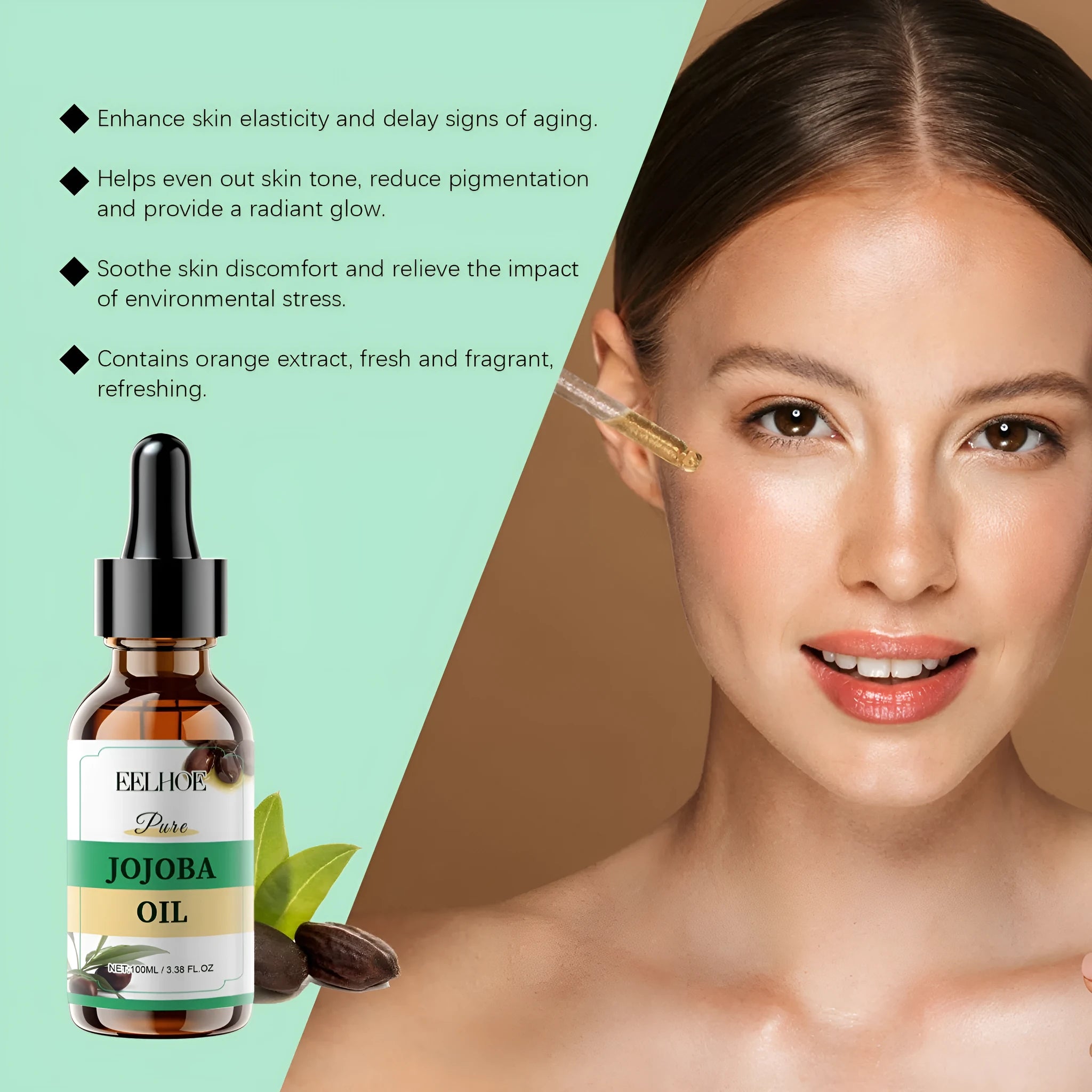 100ml organic jojoba facial oil in glass bottle for moisturising and firming skin
