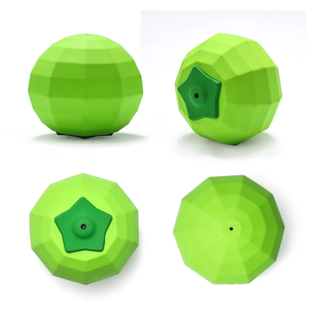 Green beef-flavoured squeaky dog ball for aggressive chewers made from natural rubber