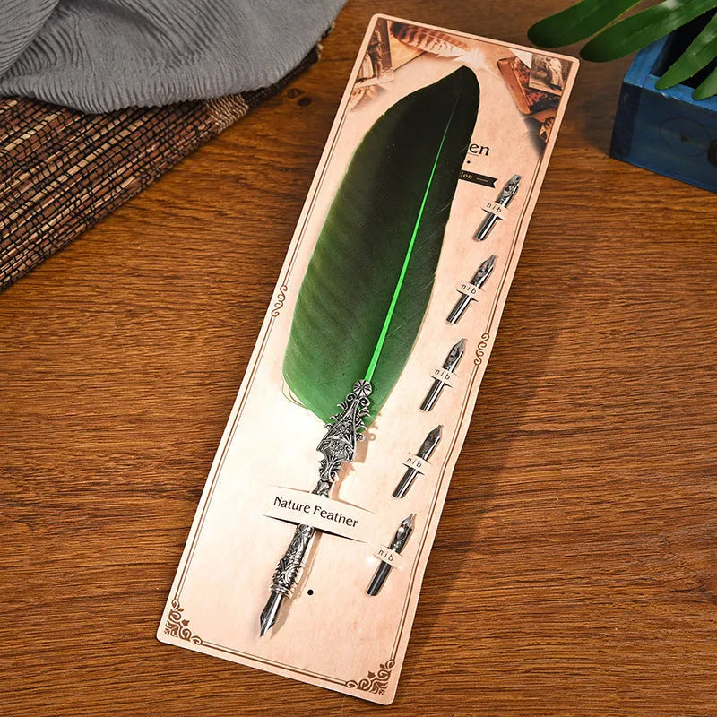 Retro feather pen with zinc alloy shell in vintage European and American design with ten colour options