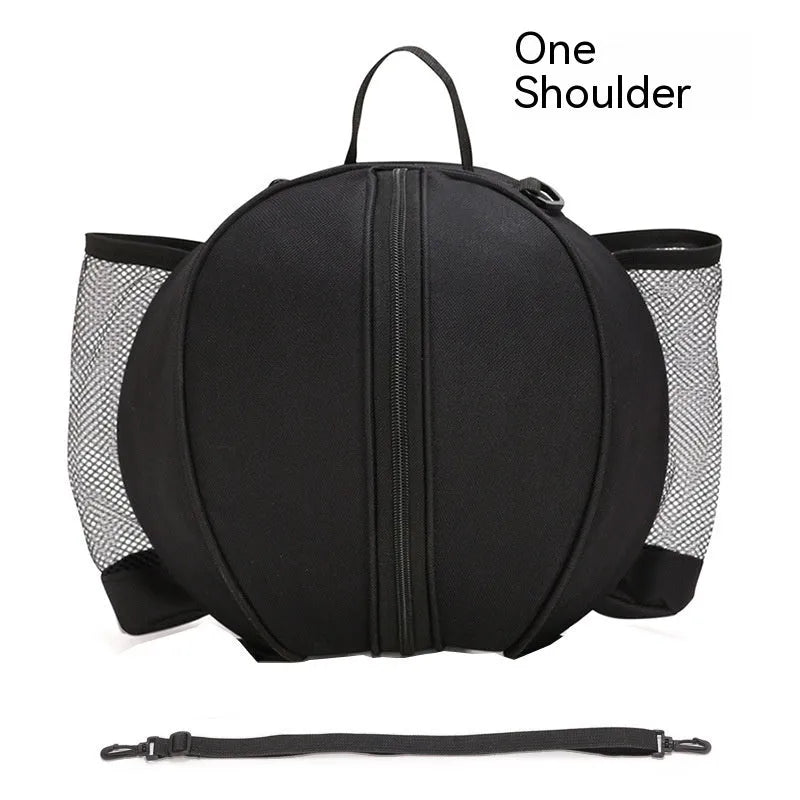 Black Oxford cloth basketball bag with a 9-litre capacity shown with both one-shoulder and two-shoulder strap options.
