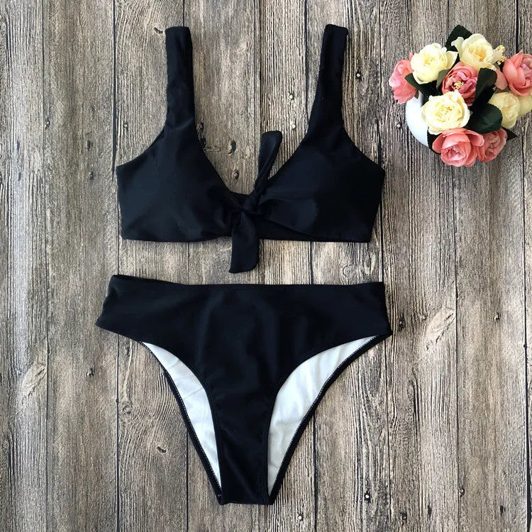 European American style pure colour bikini swimsuit in black, white, pink, red, wine red options