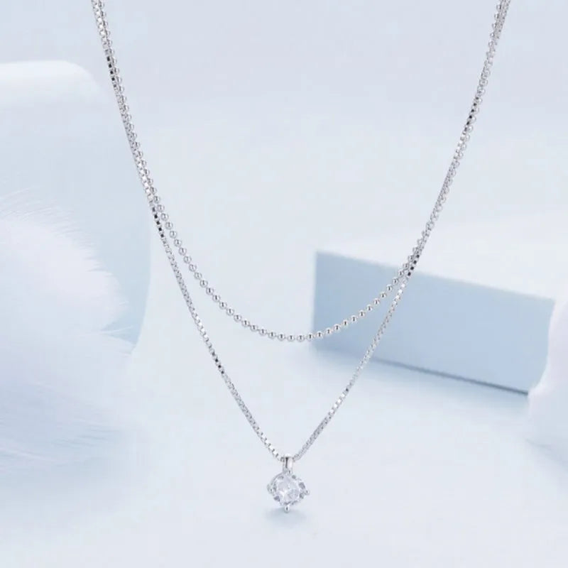 S925 sterling silver double-layer necklace with pearl chain style and pendant