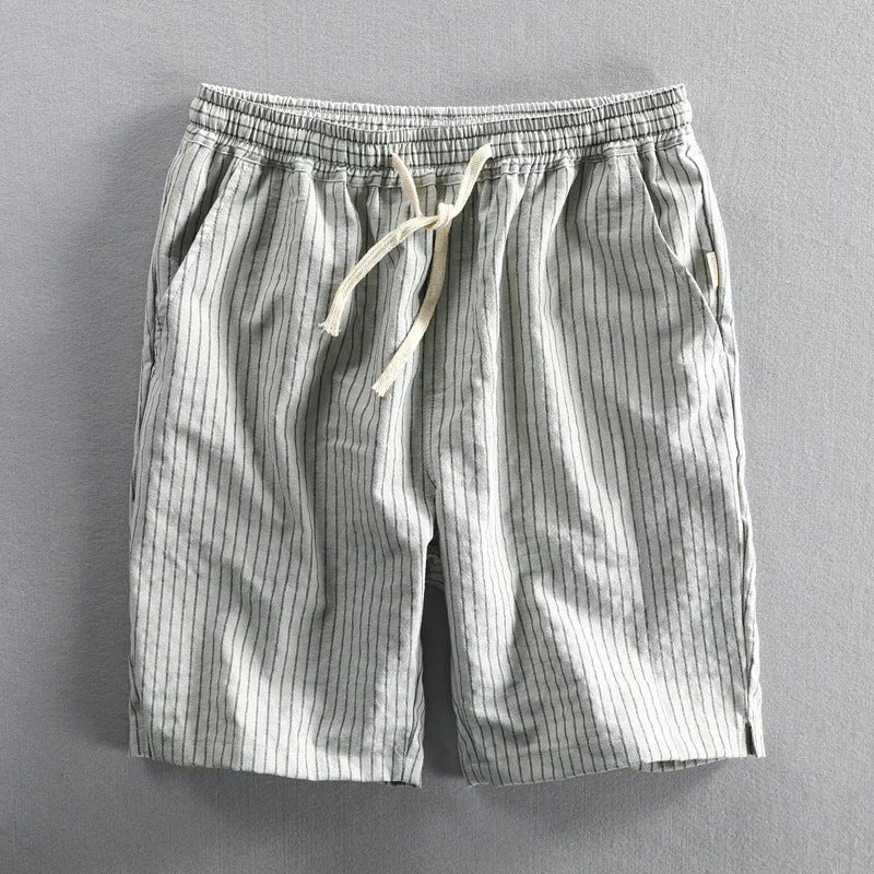 Men's striped casual shorts in cotton with elastic waistband shown in multiple colour options