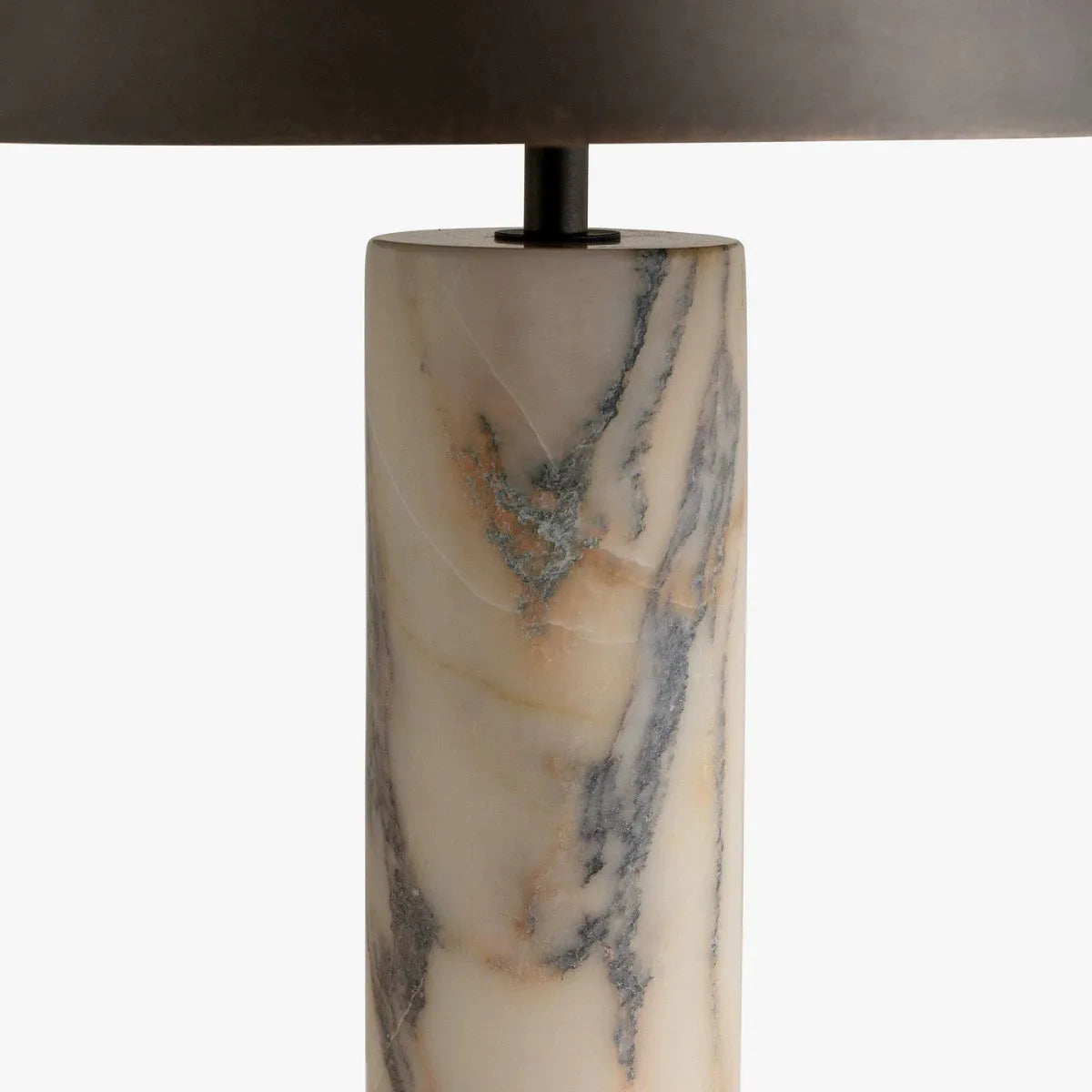 Modern black marble table lamp with minimalist design on wooden surface
