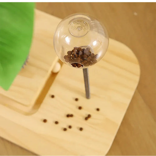 Vertical wooden cat scratching post with canna colour finish and food drop ball