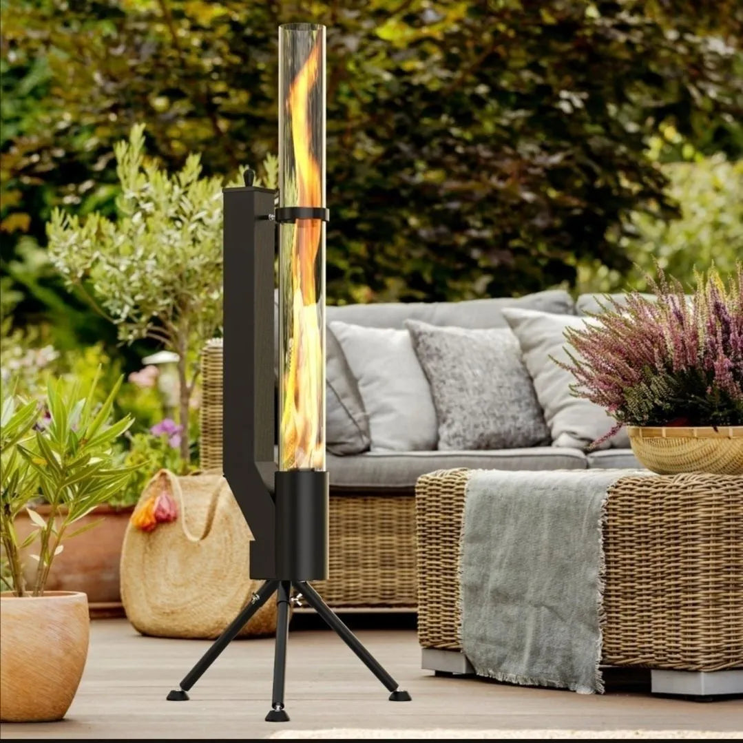 Vertical iron wood burning rocket furnace heating stove for courtyard and garden outdoor heating