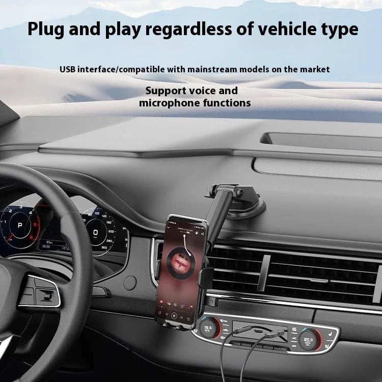 NAI USB car Bluetooth audio receiver with zinc alloy USB plug, copper 3.5mm jack, and PU-covered spring wire.