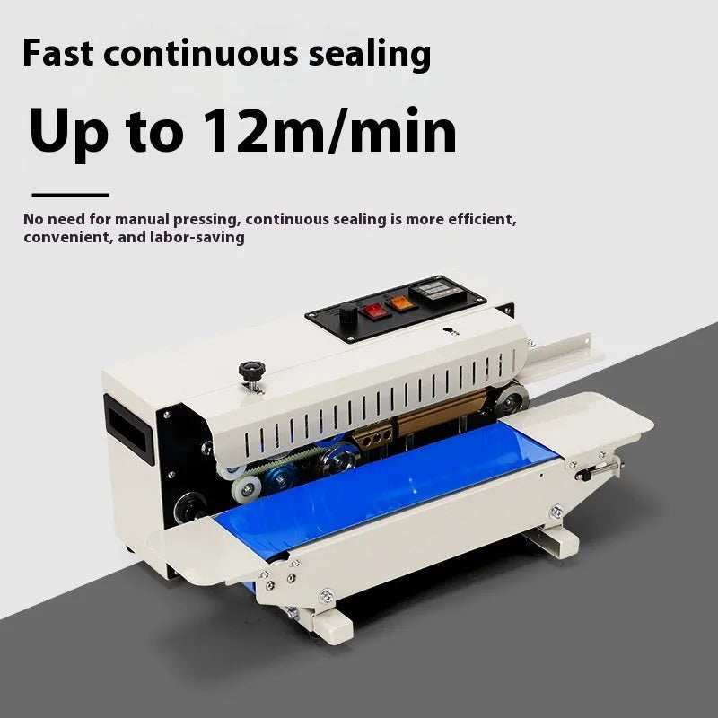 Steel seal sealing machine with printable date stamp in compact L1 style design