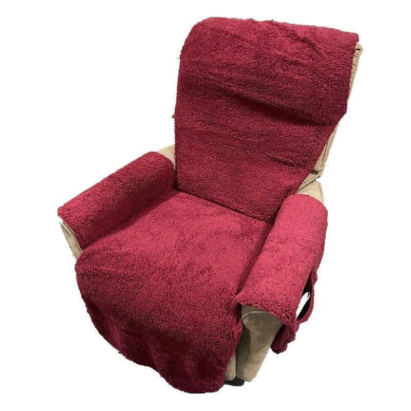 Polyester sofa slipcover with lambswool texture in beige colour covering sofa cushions