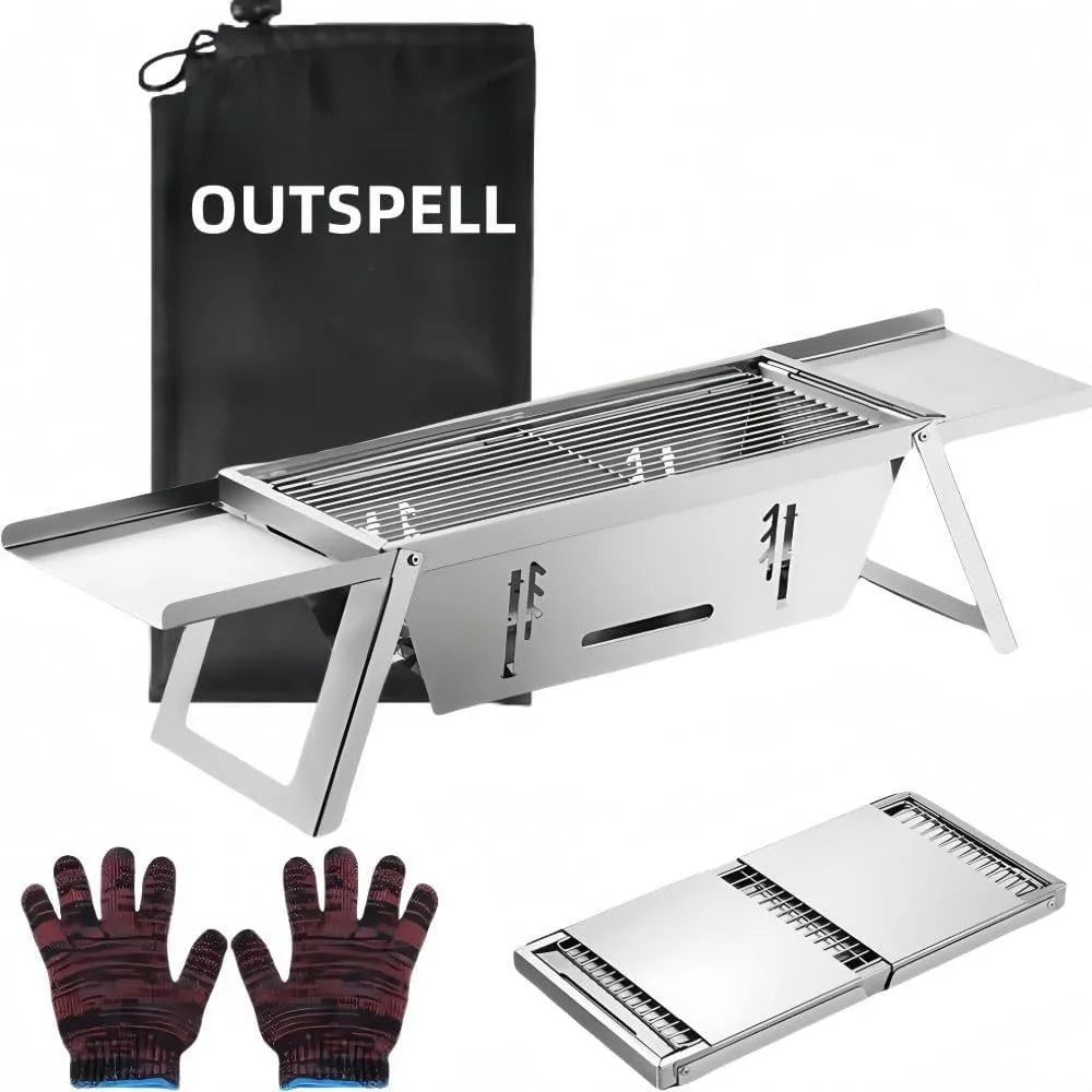 Small foldable portable charcoal grill for outdoor use