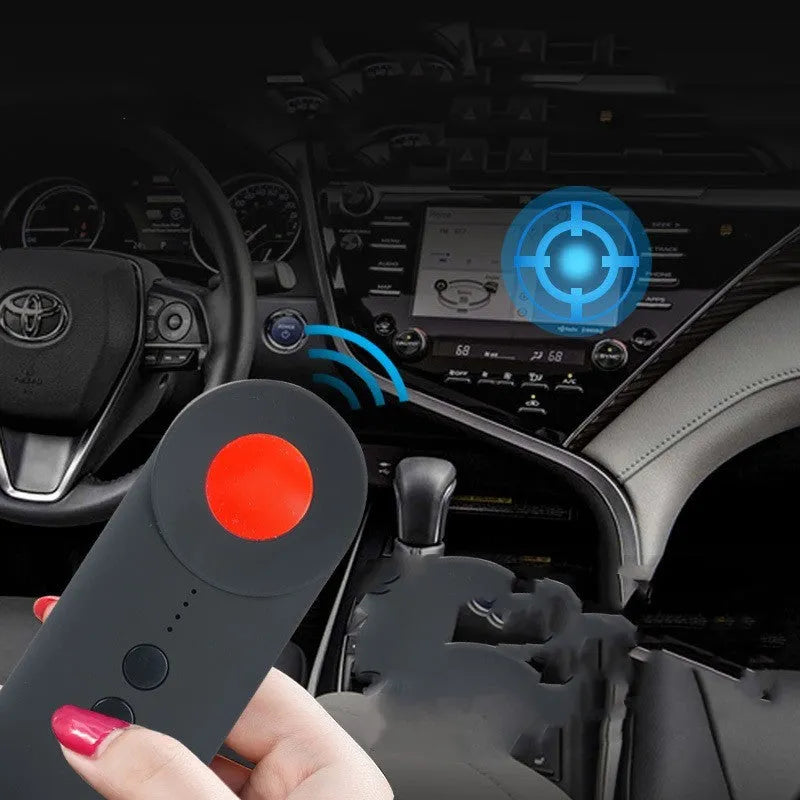 Black GPS signal detector and hidden camera finder with Micro USB port measuring 93.8mm