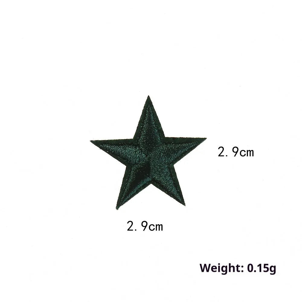 Colourful handmade embroidered five-pointed star cloth stickers for DIY decoration on fabric.
