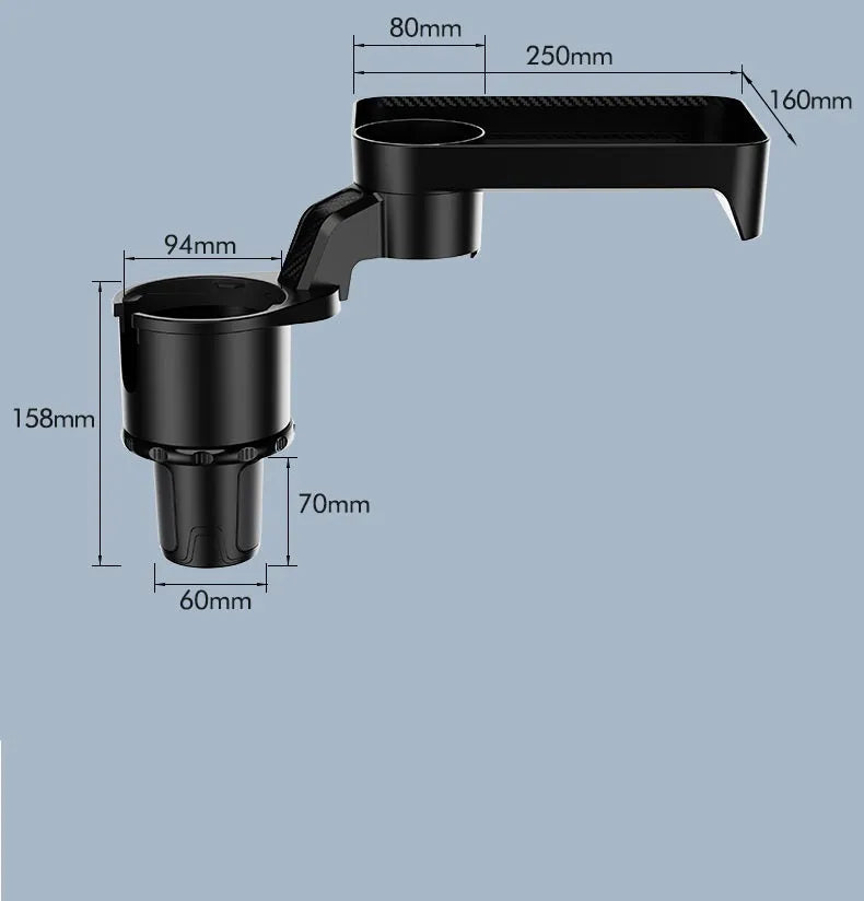 Black 360-degree rotating car cup holder dinner tray in vehicle console