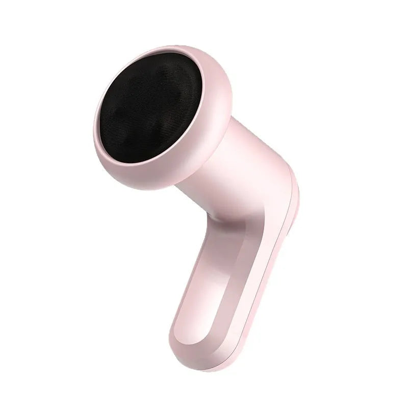 A handheld pink electric massager for the neck, back, waist and legs with a USB charging port.