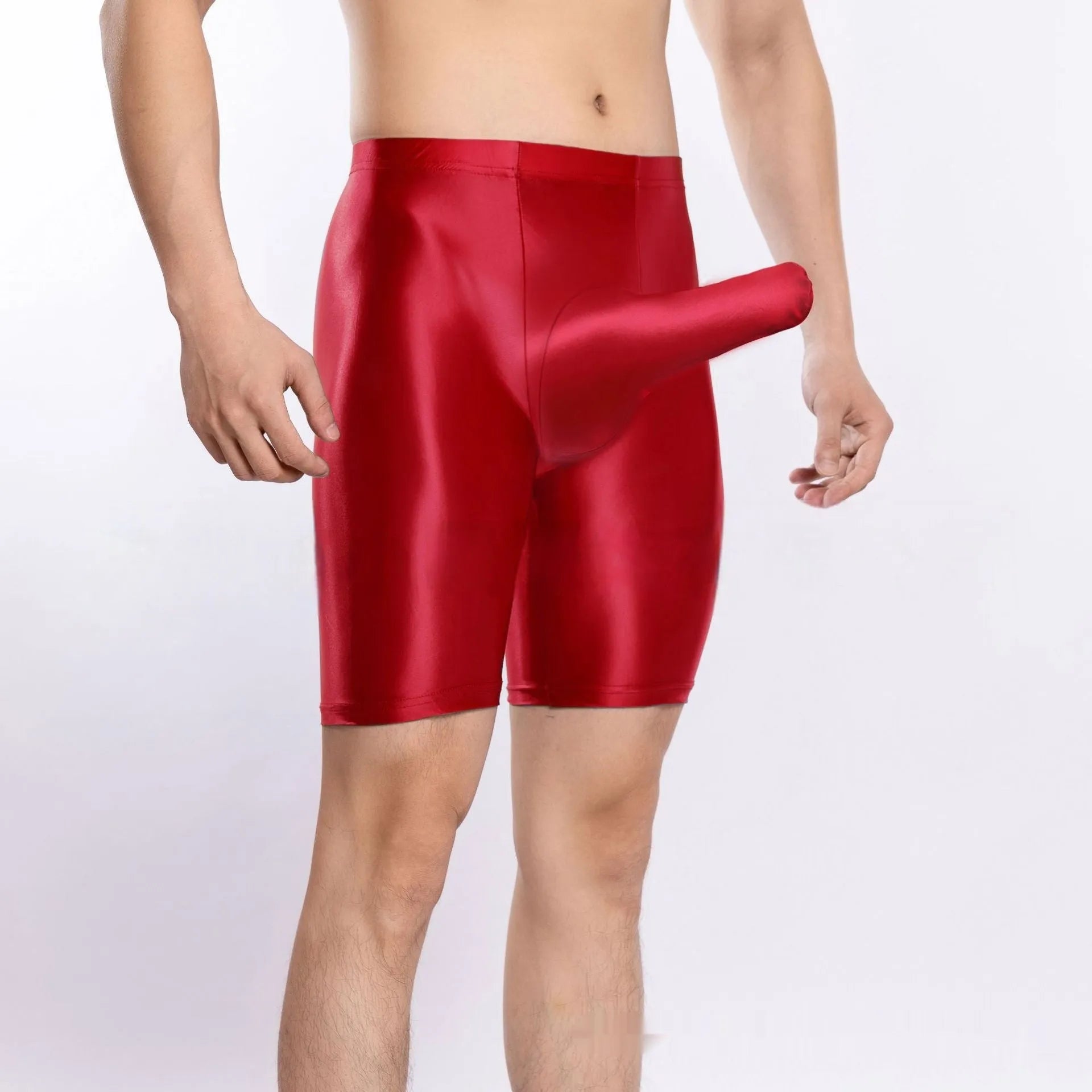 Men's plus size shiny silky sports shorts in multiple colours on size chart