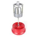 Portable aluminium hub tyre balancer with bull's eye level on enamel base.
