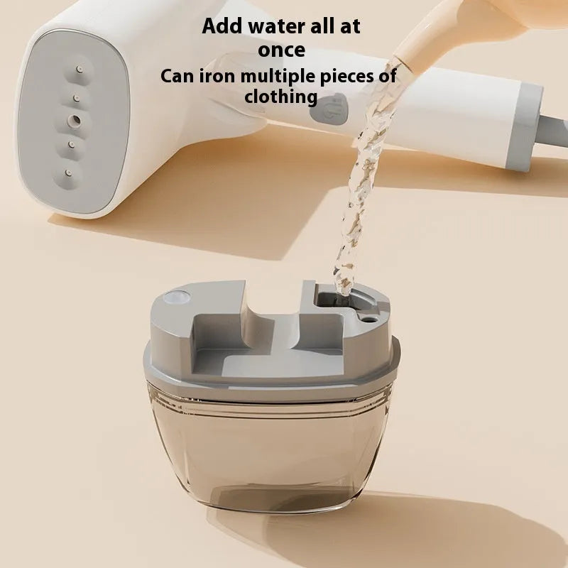 Handheld garment steamer in blue or white with 1300W power and compact design