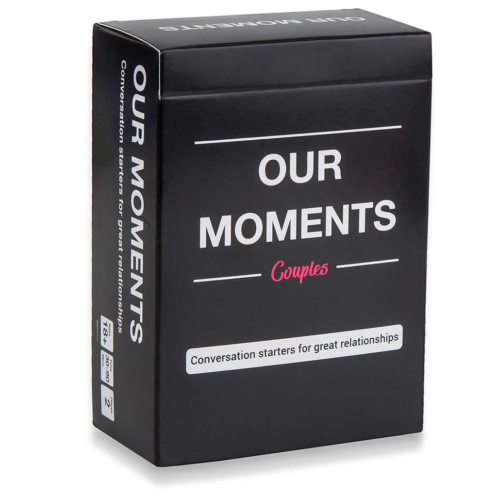 Black box containing Our Time Lovers Edition communication cards for couples, showing dimensions 9cm by 6.5cm.