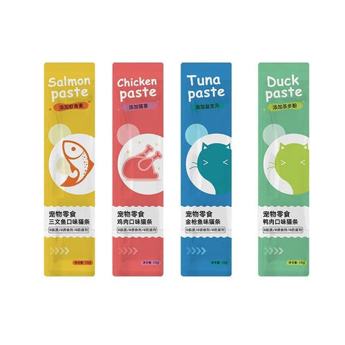 Pack of 10 cat strip treats for kittens in various flavour options