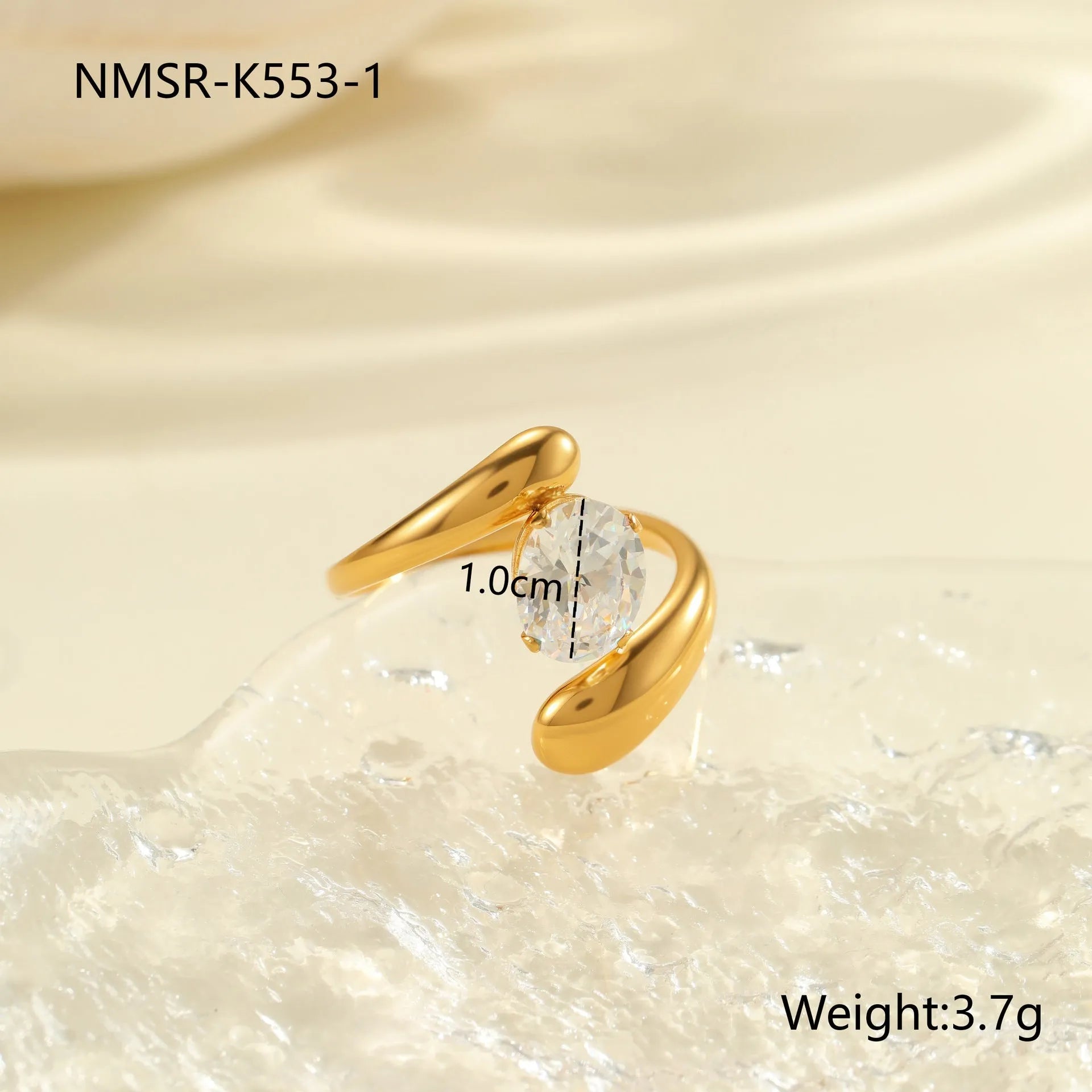 Women's stainless steel geometric zircon ring with open mouth free-size design
