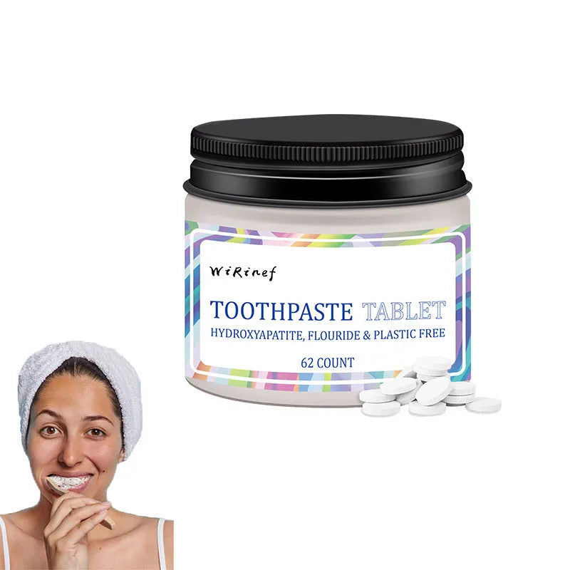 62 toothpaste tablets in solid form for portable dental cleaning without tubes