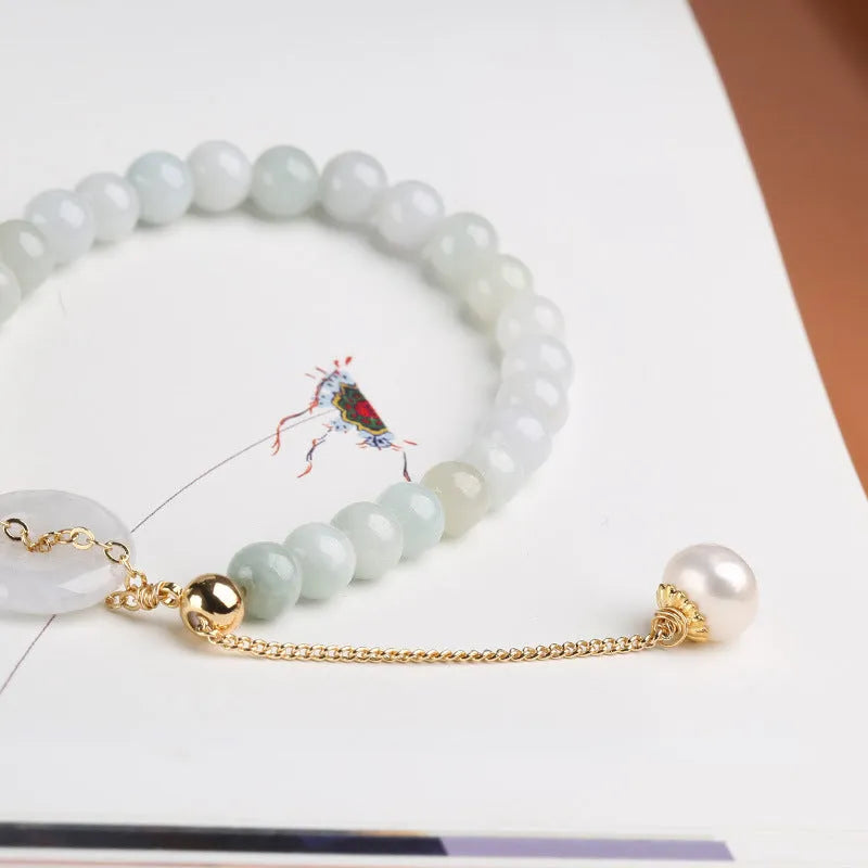 Natural emerald peace buckle pearl bracelet with jade round pendants and geometry shapes