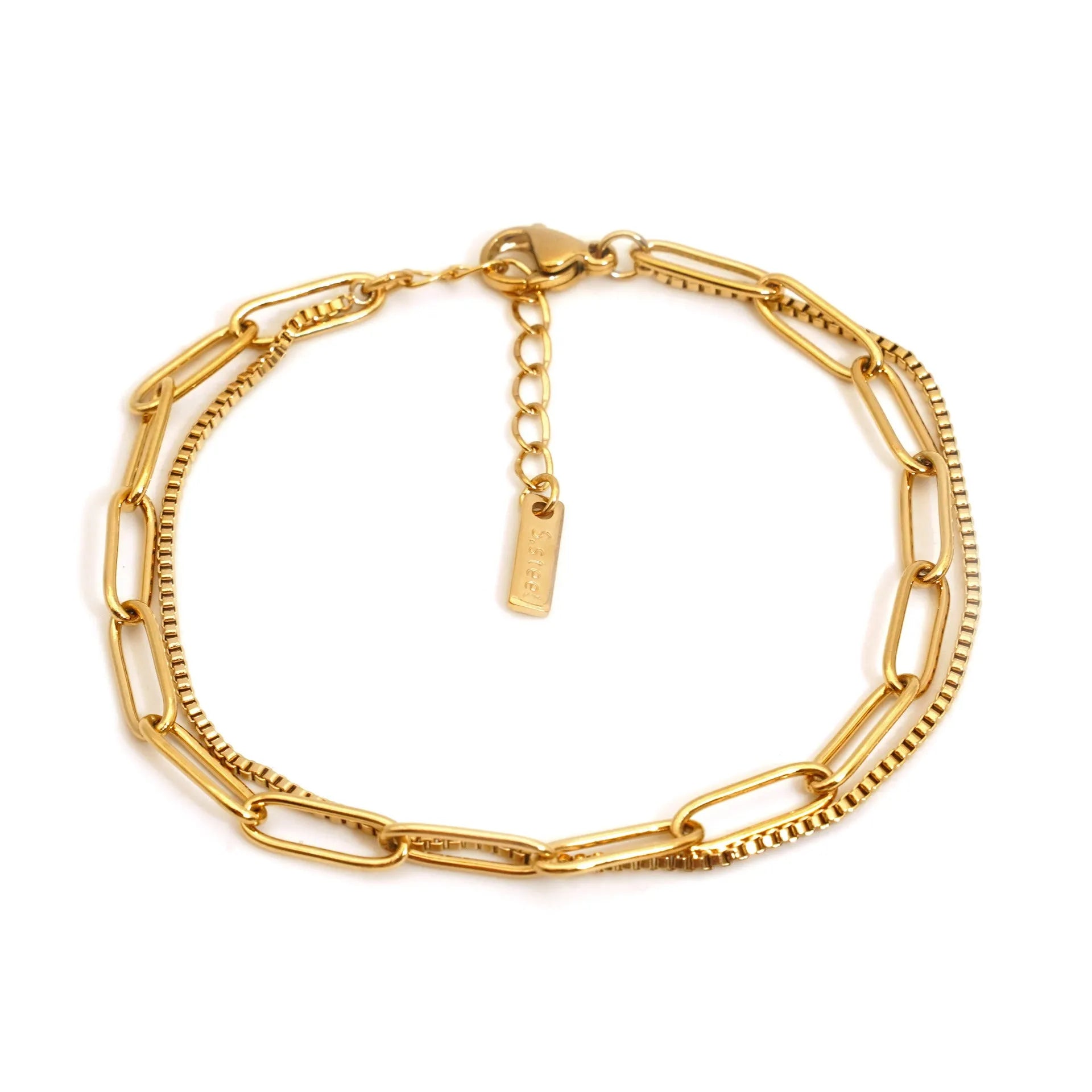 Double layer titanium steel women's bracelet with geometric design in gold electroplated finish