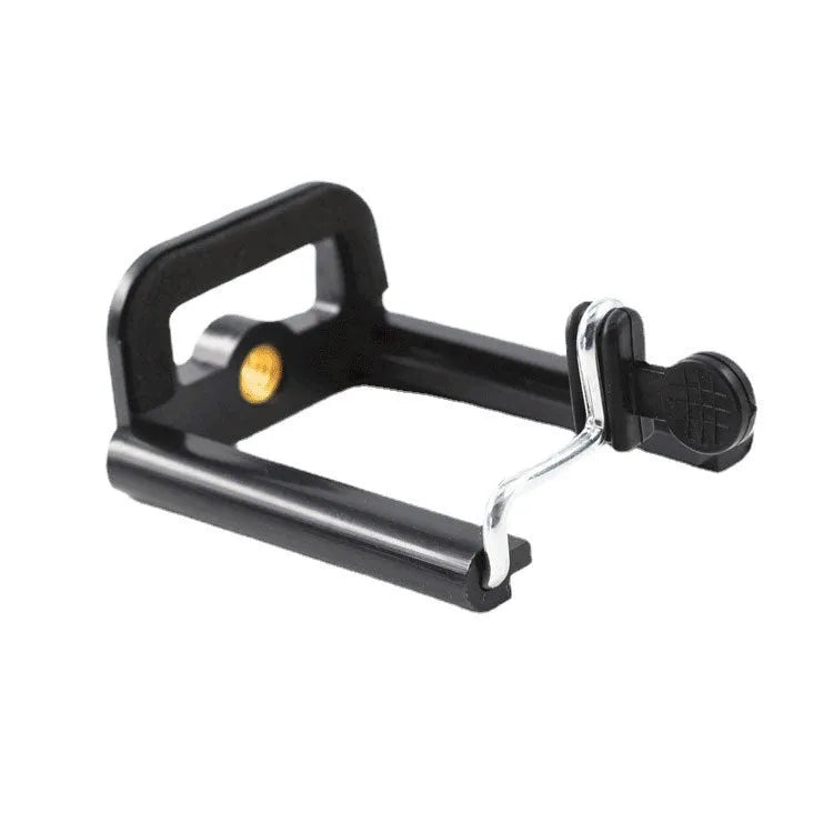 Black plastic U-clip mobile phone holder with adjustable hose bracket for universal smartphone mounting