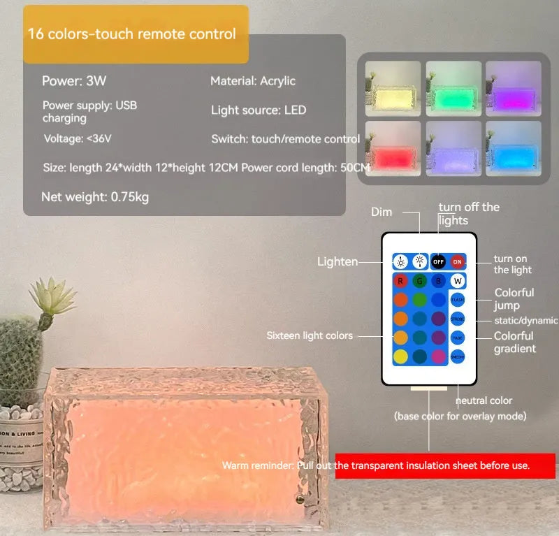 Geometric ice cube shaped acrylic night lamp with soft colour changing illumination