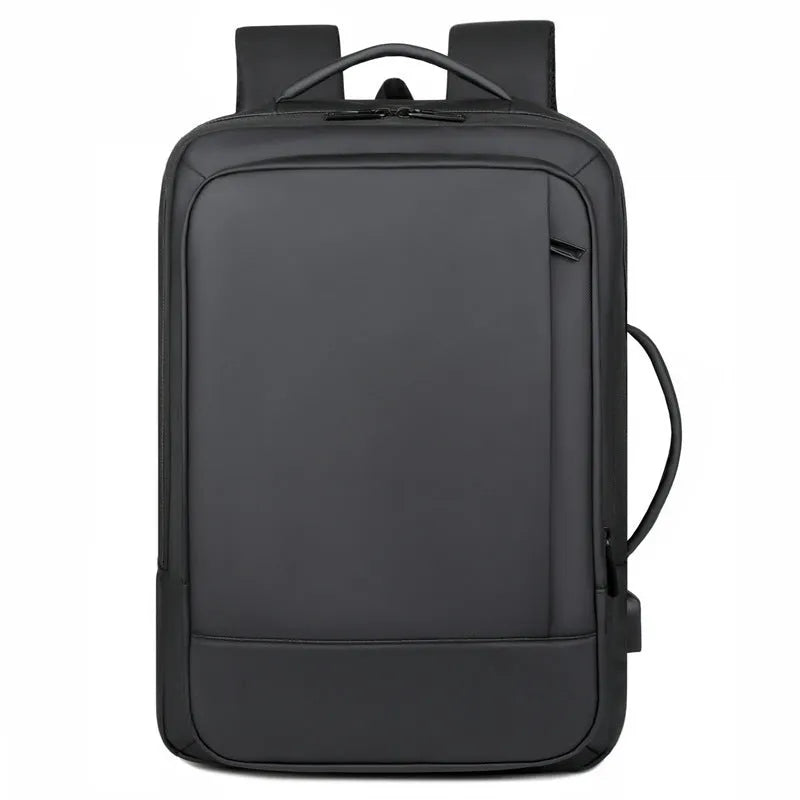 Waterproof Oxford cloth backpack with curved shoulder straps showing black and grey colour options