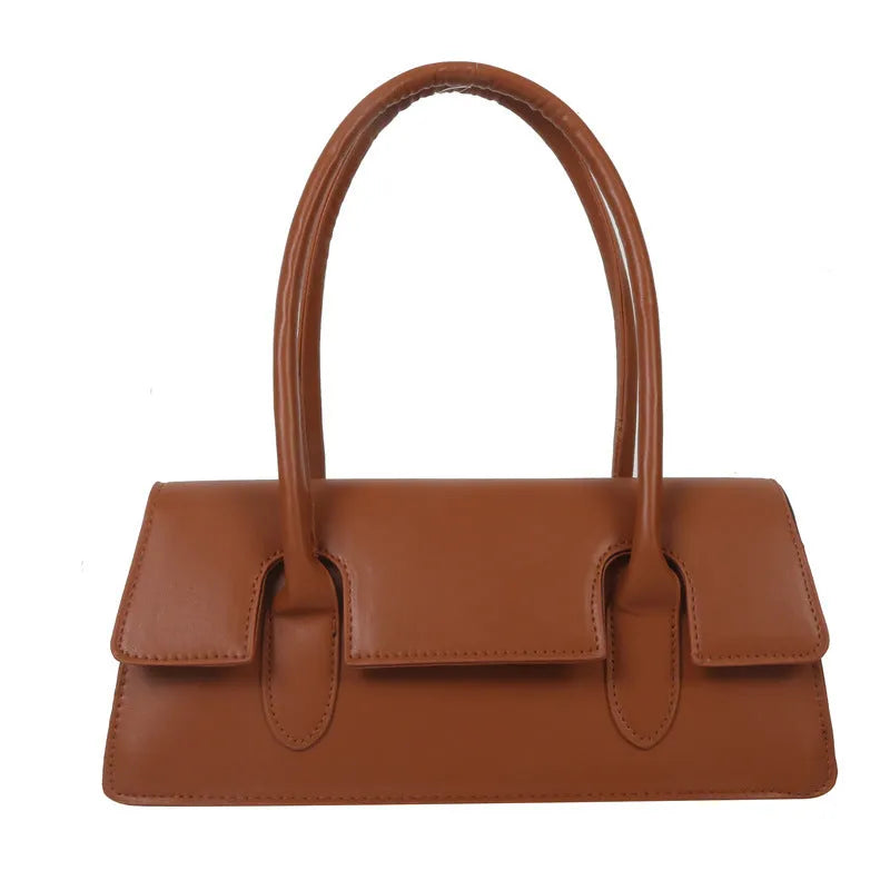 PU women's small square shoulder bag in horizontal rectangular shape with stitching details