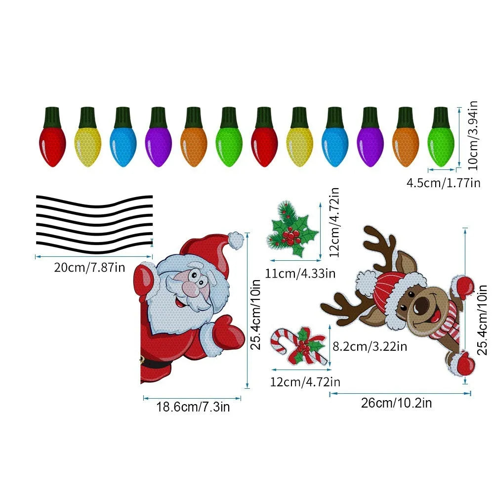 Medium Christmas elk reflective magnetic sticker with cartoon design on metallic surface