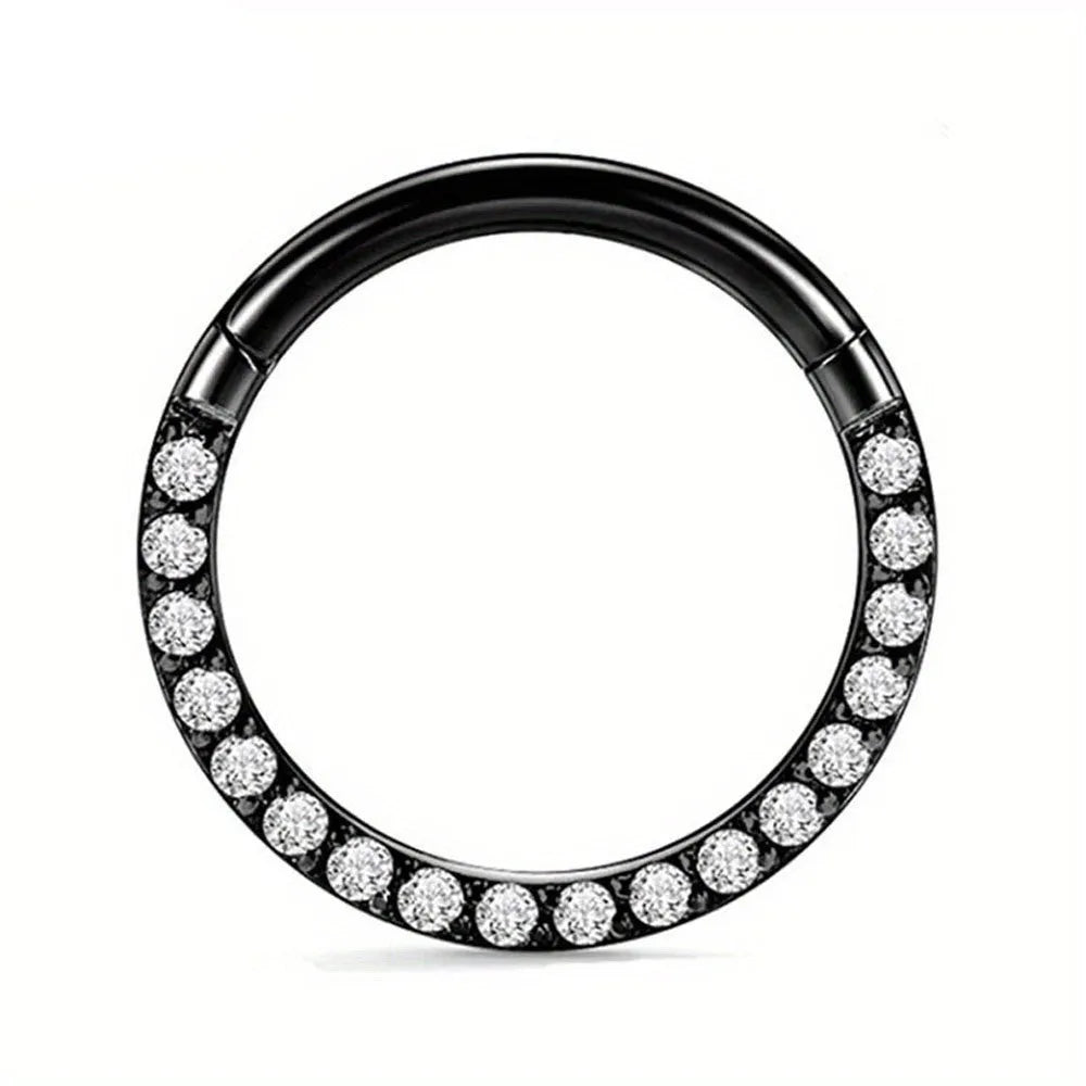 316 stainless steel seamless nose ring with diamond front in gold finish