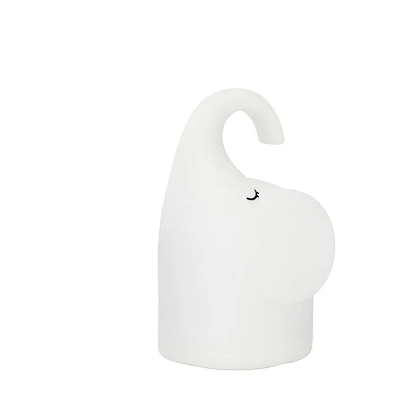 White elephant silicone night light with soft LED glow for bedroom bedside