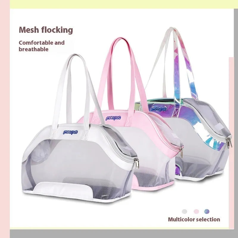 Moorpet leather cat outing carry bag in beige colour showing 25L capacity and structured design