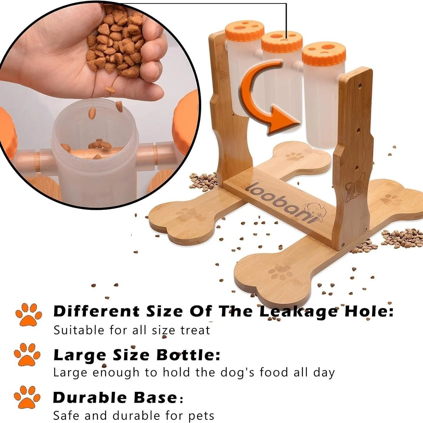 Wooden interactive dog puzzle toy and slow feeder with treat compartments, dimensions 31x30x20cm.