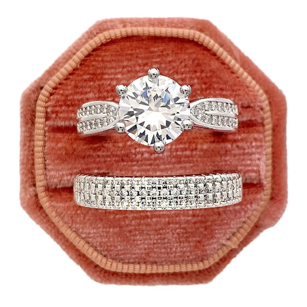 White gold colour geometric wedding combined ring bracelet with round details on a hand.